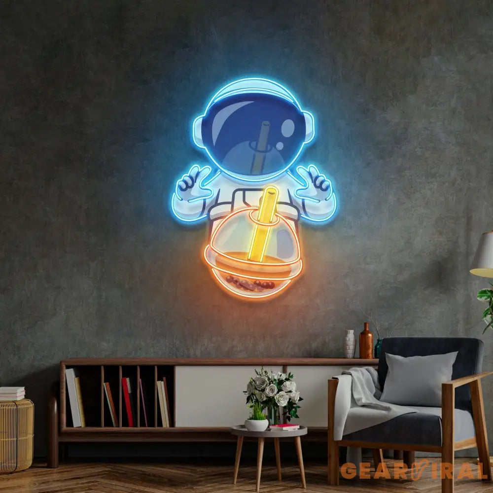 Astronaut Drinking Milktea LED Neon Sign Light Pop Art