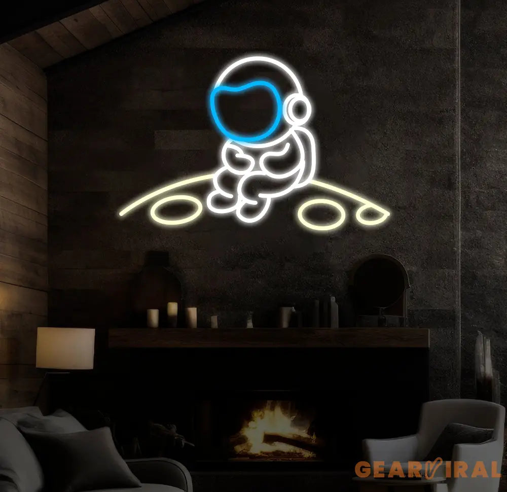 Astronaut Neon Sign Large Spaceman Sitting On The Planet LED Neon Sign Big Neon Light Sign Kid Room Decor Birthday Gifts