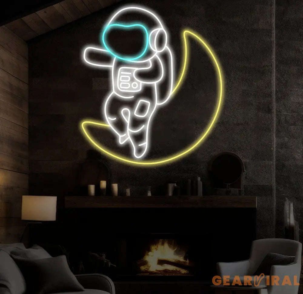Astronaut Sitting on The Moon Neon Sign Led Neon Lights for Wall Decor Light Up Signs for Bedroom Party Decorations