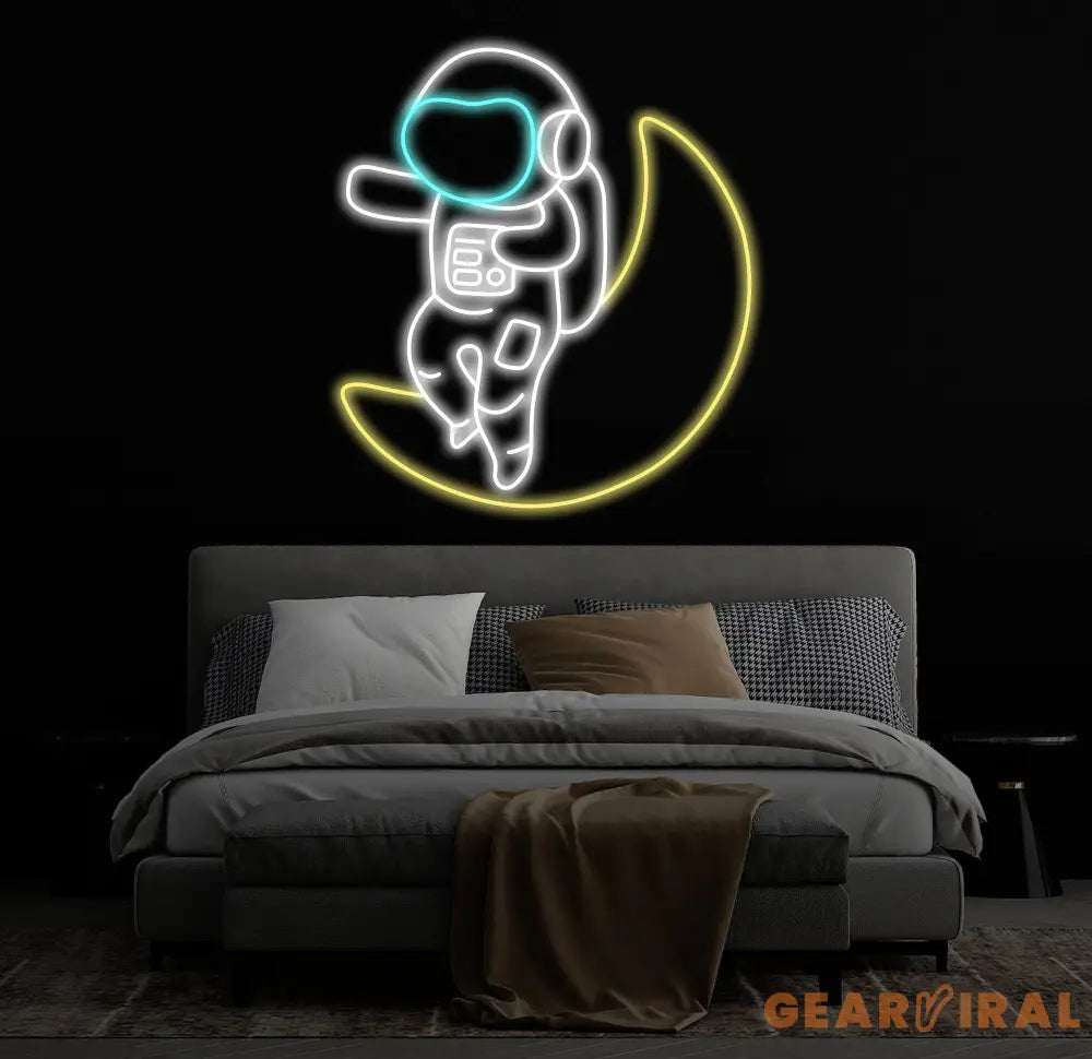 Astronaut Sitting on The Moon Neon Sign Led Neon Lights for Wall Decor Light Up Signs for Bedroom Party Decorations