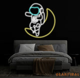 Astronaut Sitting on The Moon Neon Sign Led Neon Lights for Wall Decor Light Up Signs for Bedroom Party Decorations