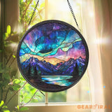 Aurora Borealis Glass Suncatcher Northern Lights Window Decor Mystical Sky Wall Art Gift for Nature Lovers Meditation