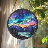 Aurora Borealis Glass Suncatcher Northern Lights Window Decor Mystical Sky Wall Art Gift for Nature Lovers Meditation