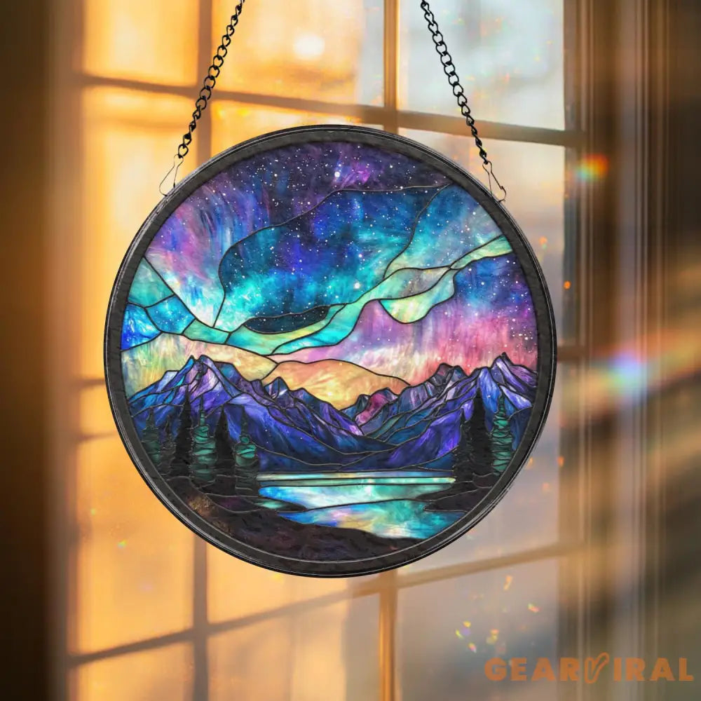 Aurora Borealis Glass Suncatcher Northern Lights Window Decor Mystical Sky Wall Art Gift for Nature Lovers Meditation