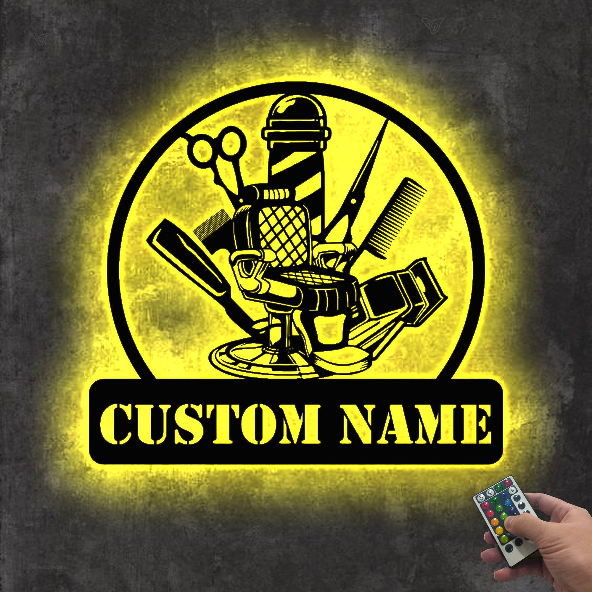 Barber Shop Metal Sign with LED Lights, Custom Barber Name Wall Art, Personalized Barbershop Decor for Salon or Studio – GearViral