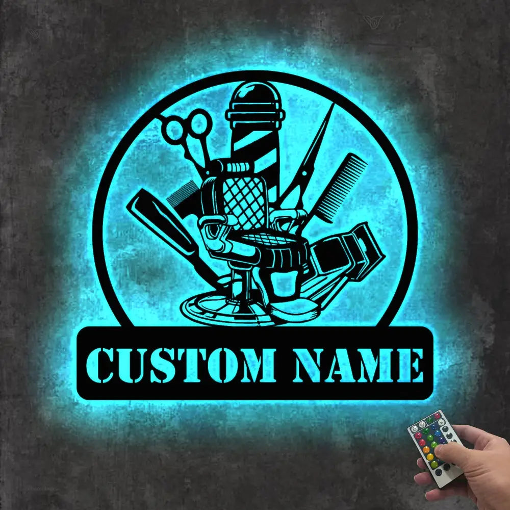 Barber Shop Metal Sign with LED Lights Custom Barber Name Wall Art Personalized Barbershop Decor for Salon or Studio –