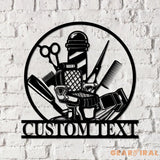 Barber Shop Metal Sign with LED Lights Custom Barber Name Wall Art Personalized Metal Sign Decor for Barbershop or