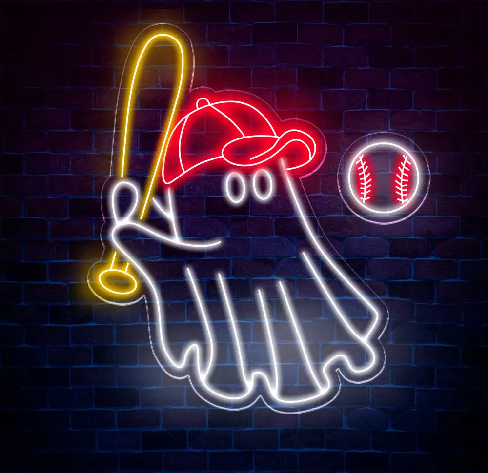 Baseball Ghost Neon Sign - Custom LED Wall Decor Baseball Fan Gift Sports Bar Light Halloween Baseball Art Unique