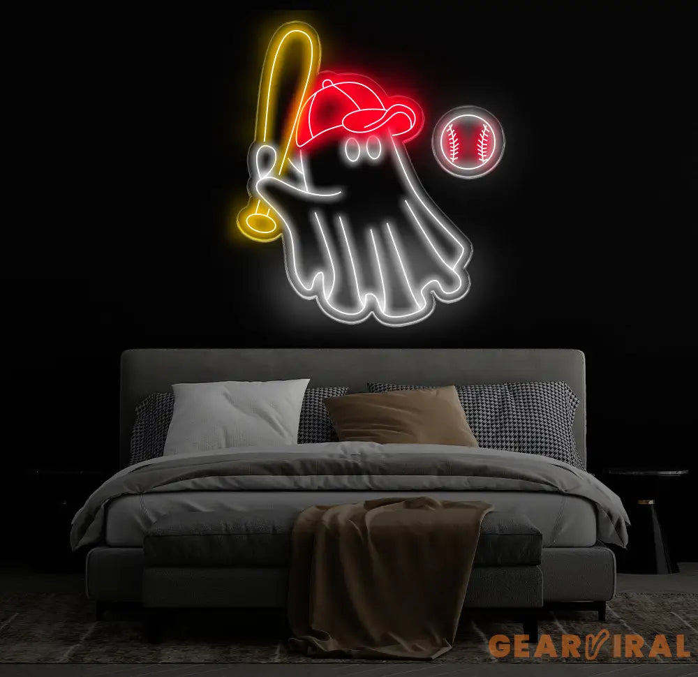 Baseball Ghost Neon Sign - Custom LED Wall Decor Baseball Fan Gift Sports Bar Light Halloween Baseball Art Unique