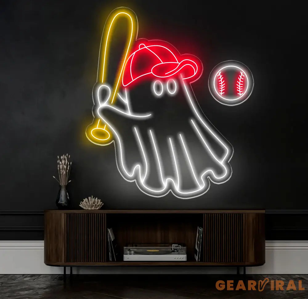 Baseball Ghost Neon Sign - Custom LED Wall Decor Baseball Fan Gift Sports Bar Light Halloween Baseball Art Unique