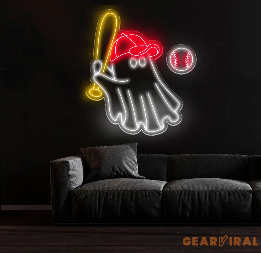 Baseball Ghost Neon Sign - Custom LED Wall Decor Baseball Fan Gift Sports Bar Light Halloween Baseball Art Unique