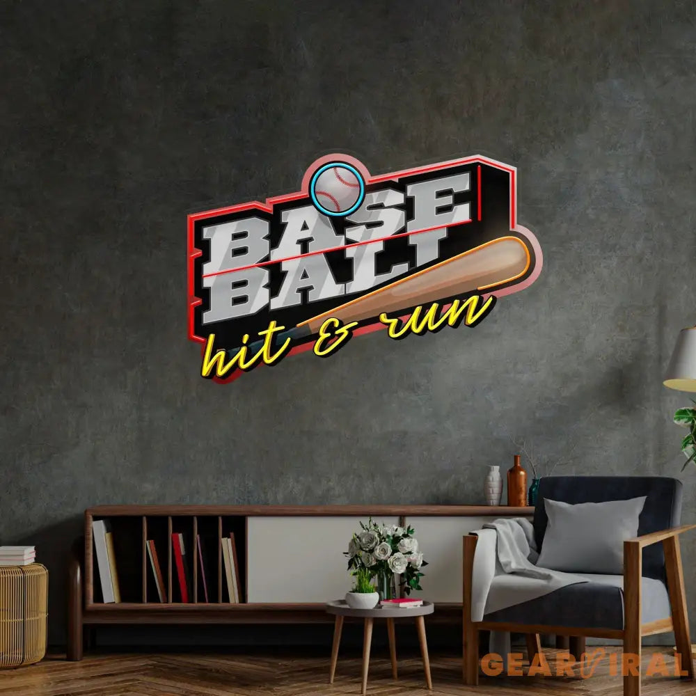 Baseball Hit & Run LED Neon Sign Light Pop Art