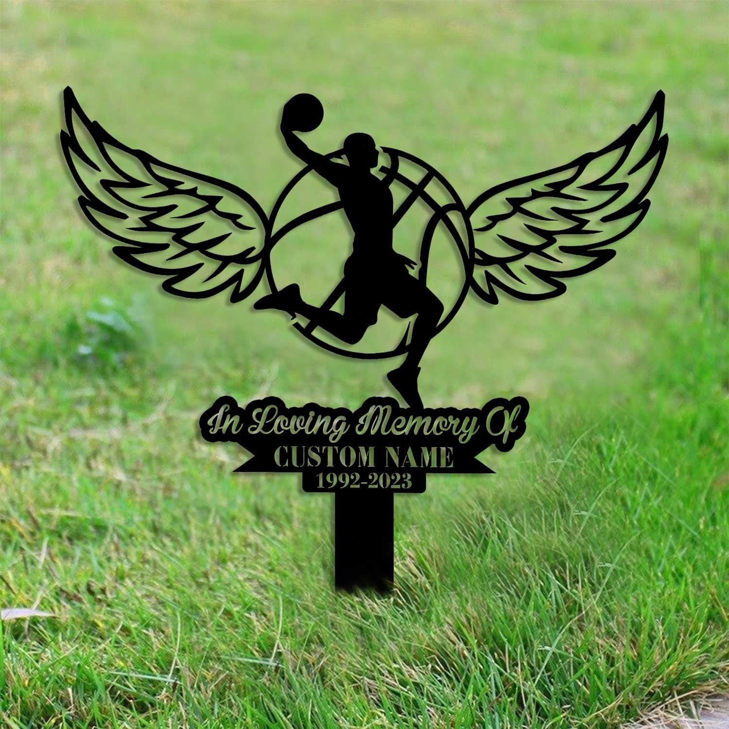 Basketball Memorial Plaque Stake - Sports Memorial For Garve - Grave Marker Human - Basketball Memorial Cross For Grave | GearViral