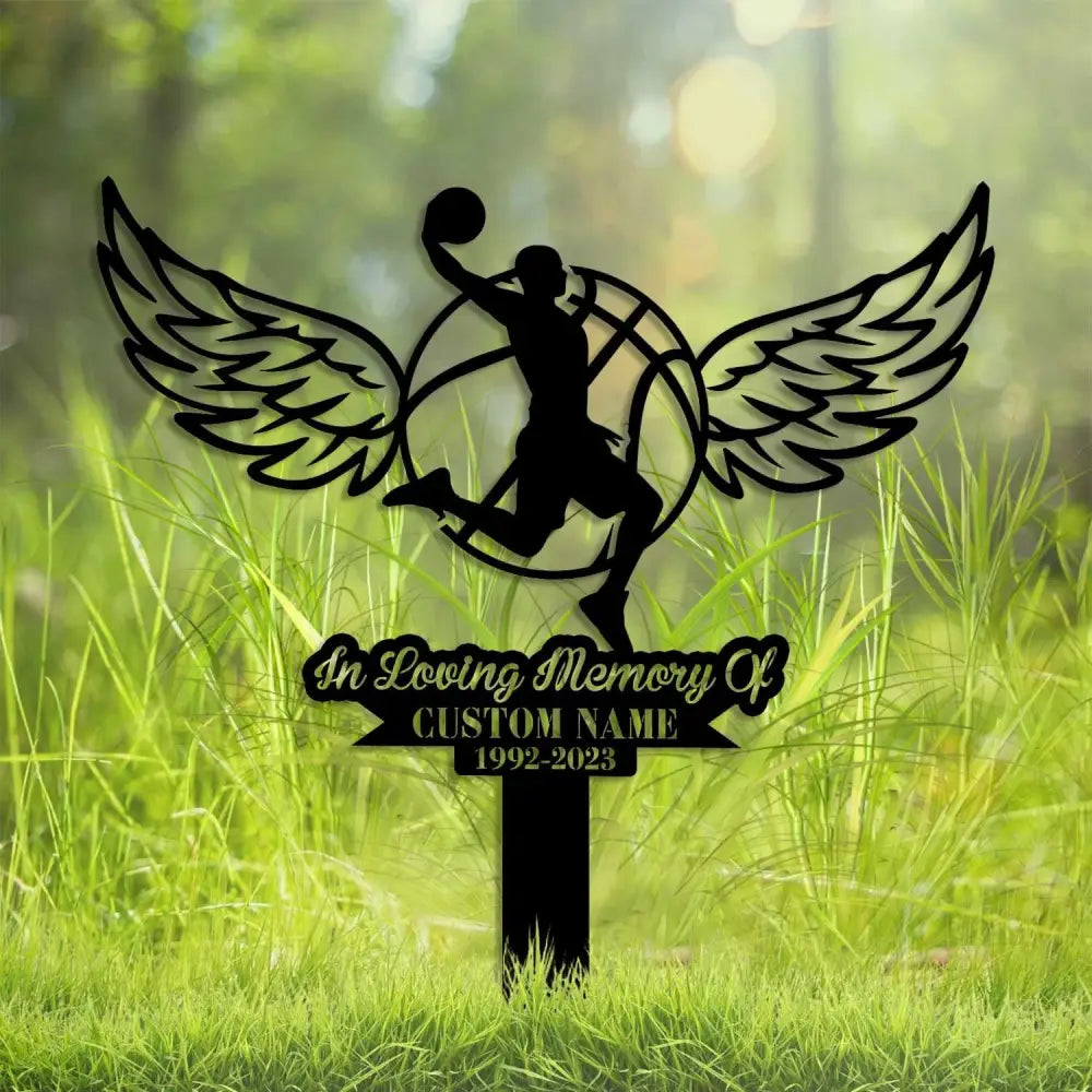 Basketball Memorial Plaque Stake - Sports Memorial For Garve - Grave Marker Human - Basketball Memorial Cross For Grave