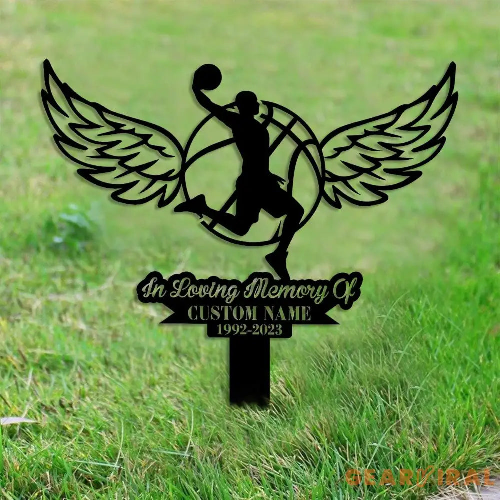 Basketball Memorial Plaque Stake - Sports Memorial For Garve - Grave Marker Human - Basketball Memorial Cross For Grave