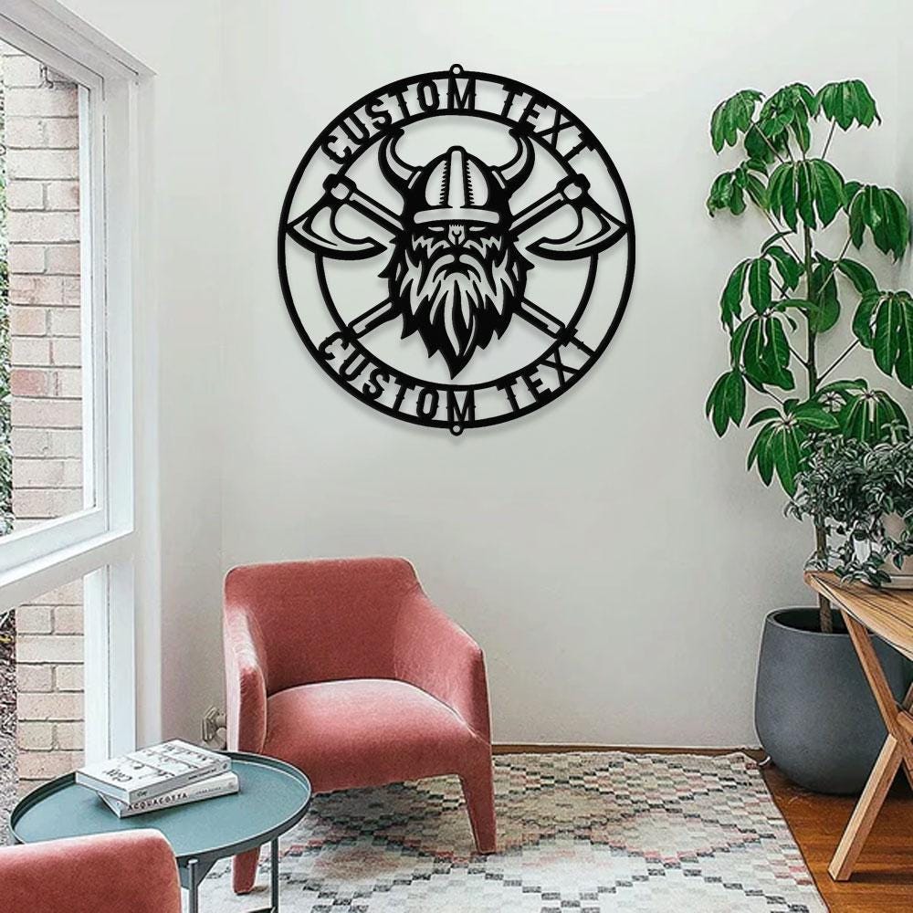 Battle Axe Viking Monogram - Premium Metal Sign - Monogram Metal Sign, Personalized Family Name Led Metal Sign, Address Wall Art