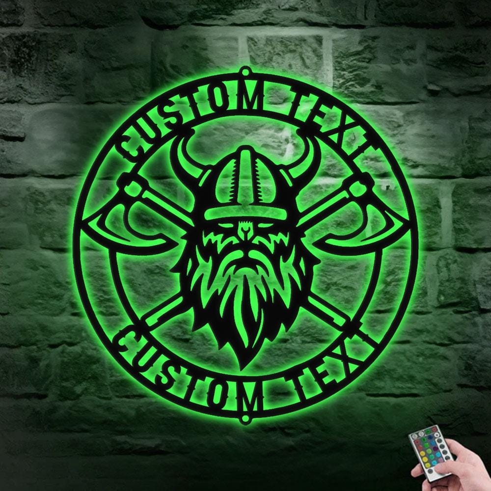 Battle Axe Viking Monogram - Premium Metal Sign - Monogram Metal Sign, Personalized Family Name Led Metal Sign, Address Wall Art