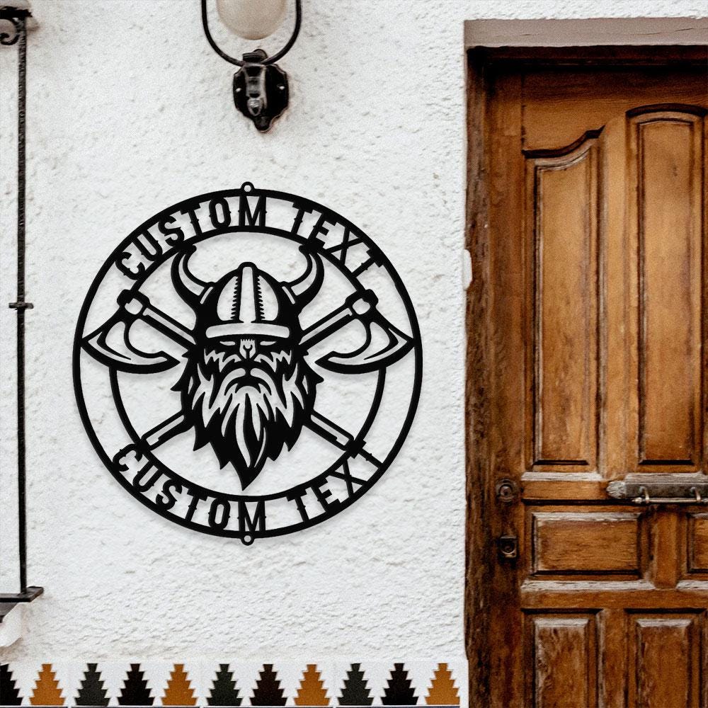 Battle Axe Viking Monogram - Premium Metal Sign - Monogram Metal Sign, Personalized Family Name Led Metal Sign, Address Wall Art