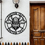 Battle Axe Viking Monogram - Premium Metal Sign - Monogram Metal Sign, Personalized Family Name Led Metal Sign, Address Wall Art