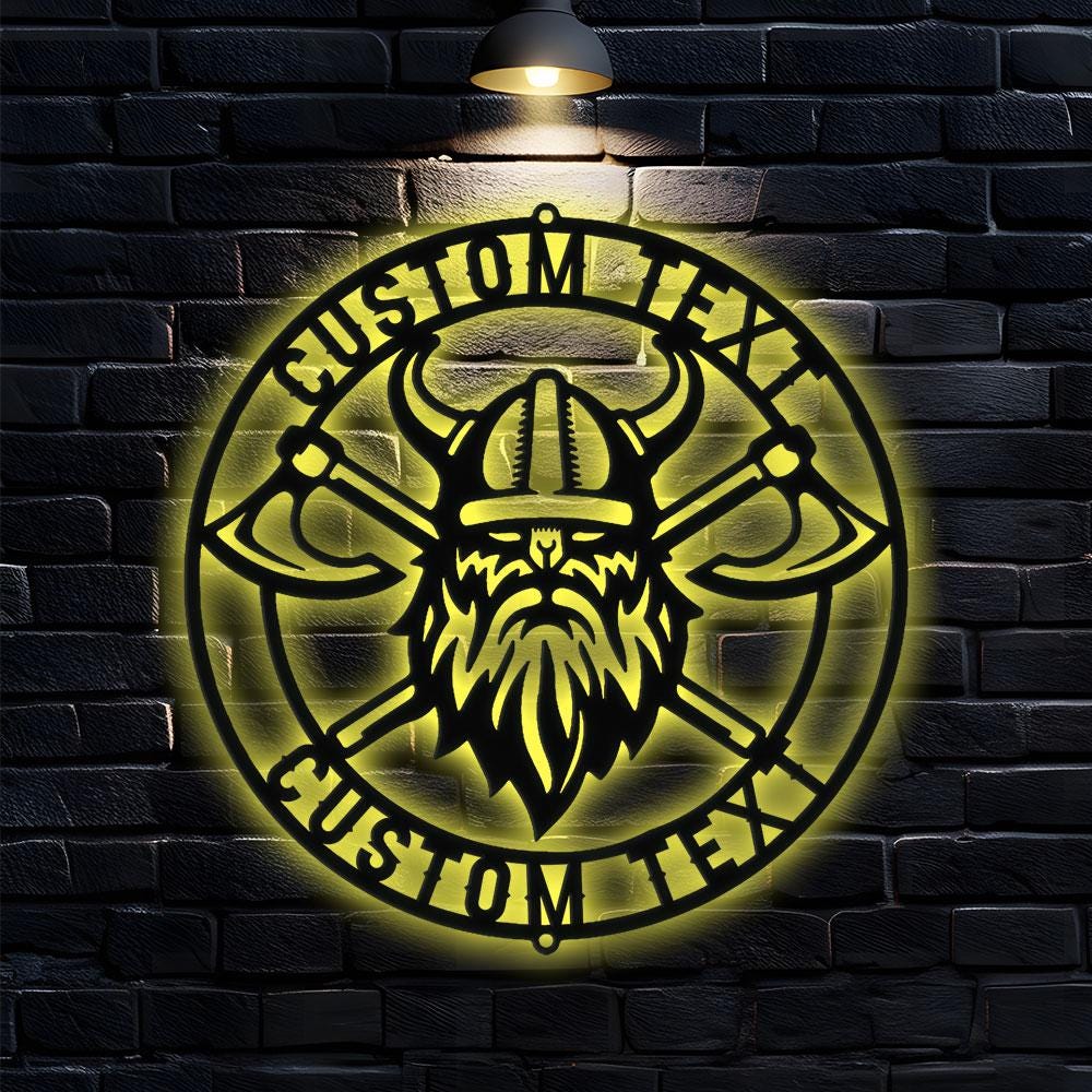 Battle Axe Viking Monogram - Premium Metal Sign - Monogram Metal Sign, Personalized Family Name Led Metal Sign, Address Wall Art