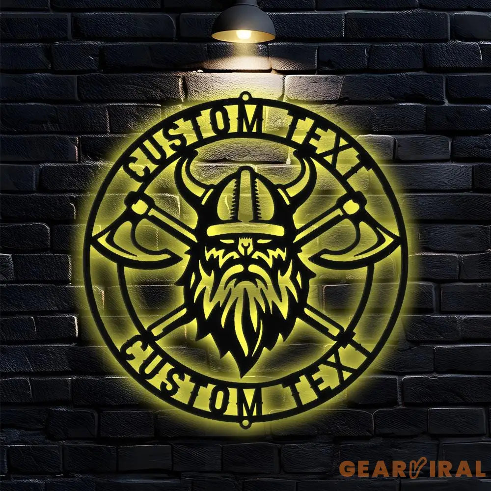 Battle Axe Viking Monogram - Premium Metal Sign - Monogram Metal Sign Personalized Family Name Led Metal Sign Address