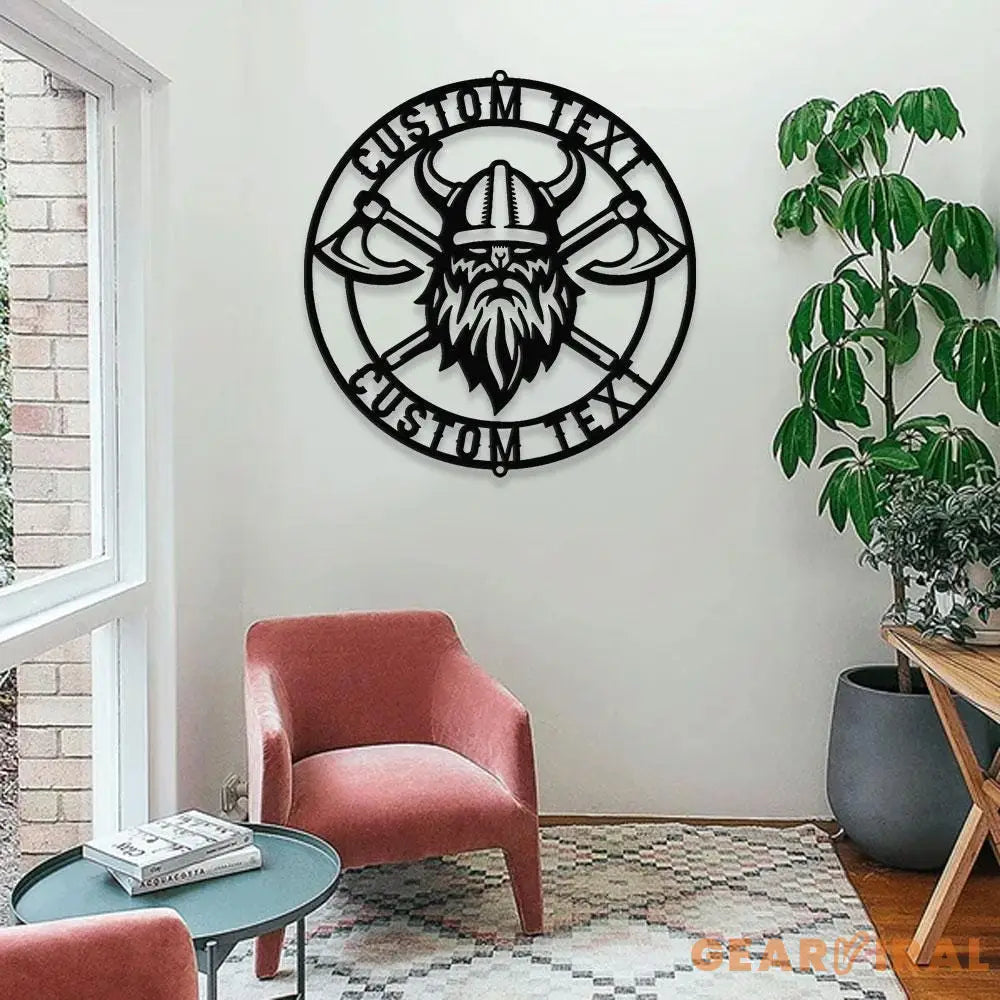 Battle Axe Viking Monogram - Premium Metal Sign - Monogram Metal Sign Personalized Family Name Led Metal Sign Address