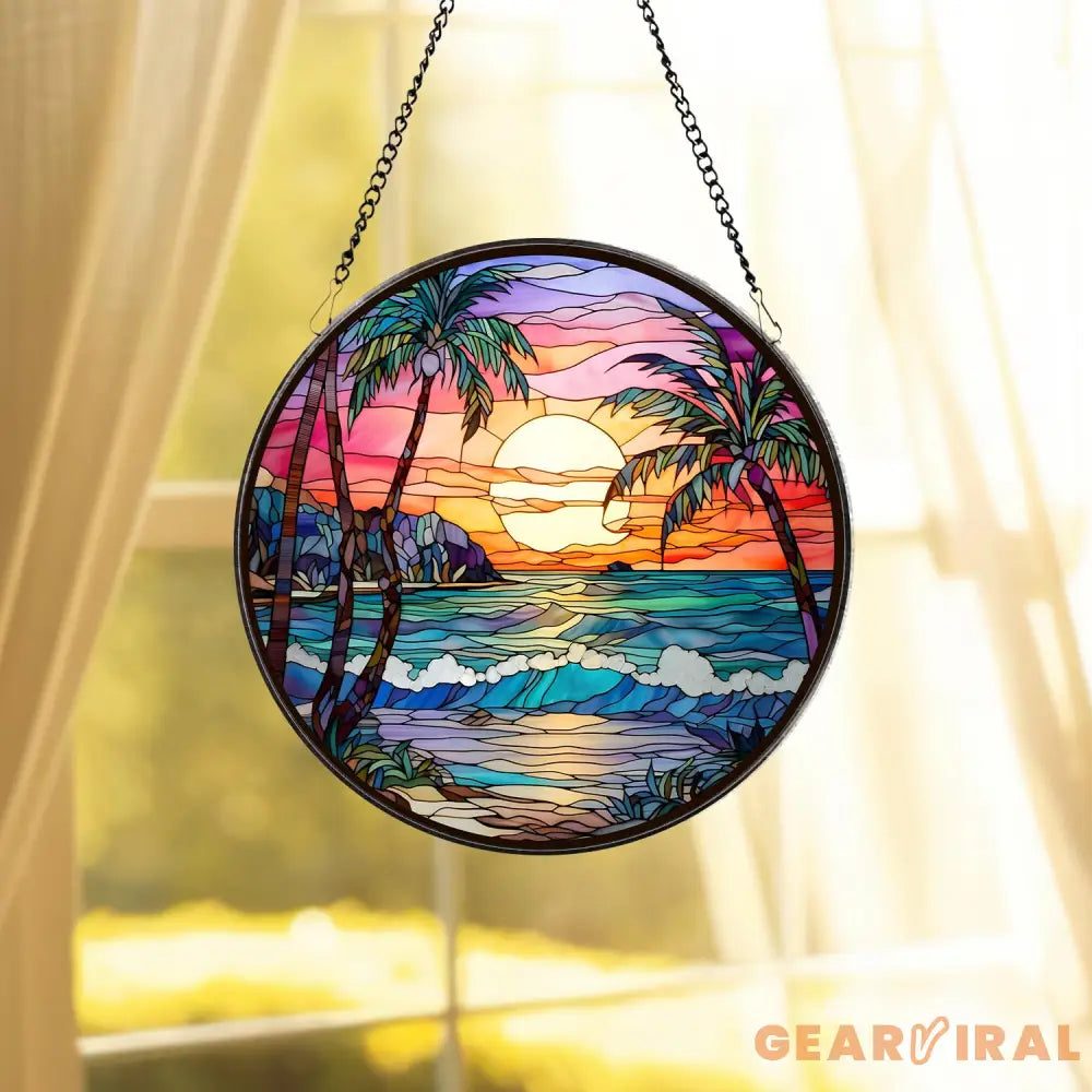 Beach Sunset Stained Glass Suncatcher Beach Window Hangings Beach Lover Decor Beach Sunrise Suncatcher Beach Glass