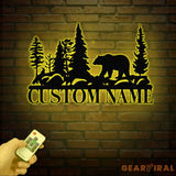 Bear and Forest Custom Metal Sign with Name Personalized LED Backlit Wall Art Perfect Rustic Cabin Decor or Outdoor