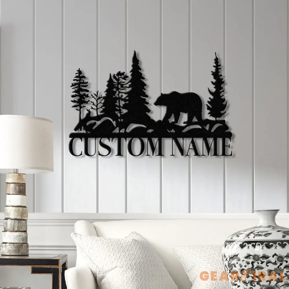 Bear and Forest Custom Metal Sign with Name Personalized LED Backlit Wall Art Perfect Rustic Cabin Decor or Outdoor