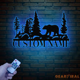 Bear and Forest Custom Metal Sign with Name Personalized LED Backlit Wall Art Perfect Rustic Cabin Decor or Outdoor