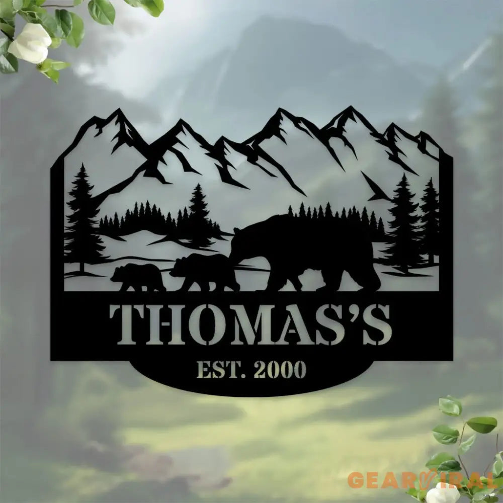 Bear Family Name monogram Custom BearSign Personalized Metal Sign Bear Wall Decor Custom Metal Sign Housewarming Gift