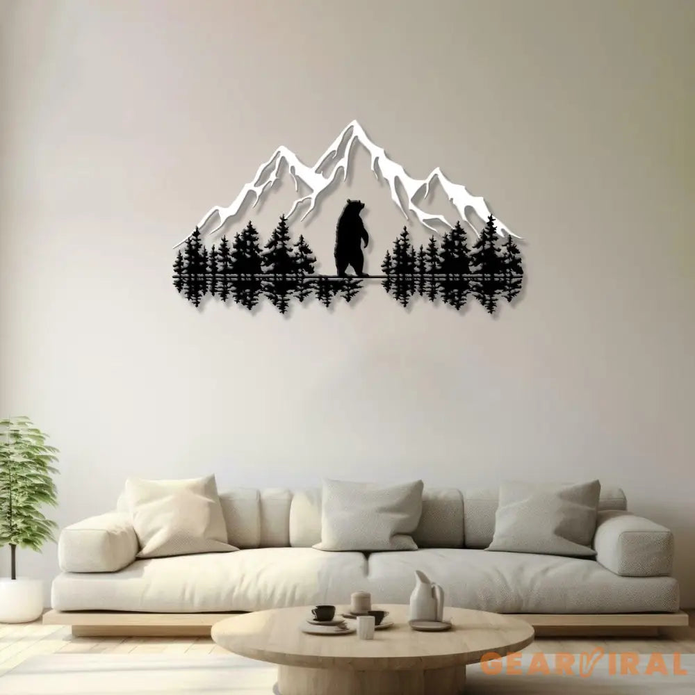 Bear & Mountain Forest Silhouette Metal Wall Art Nature Decor Gift Nature Metal Wall Art Room Decor Outdoor Decor