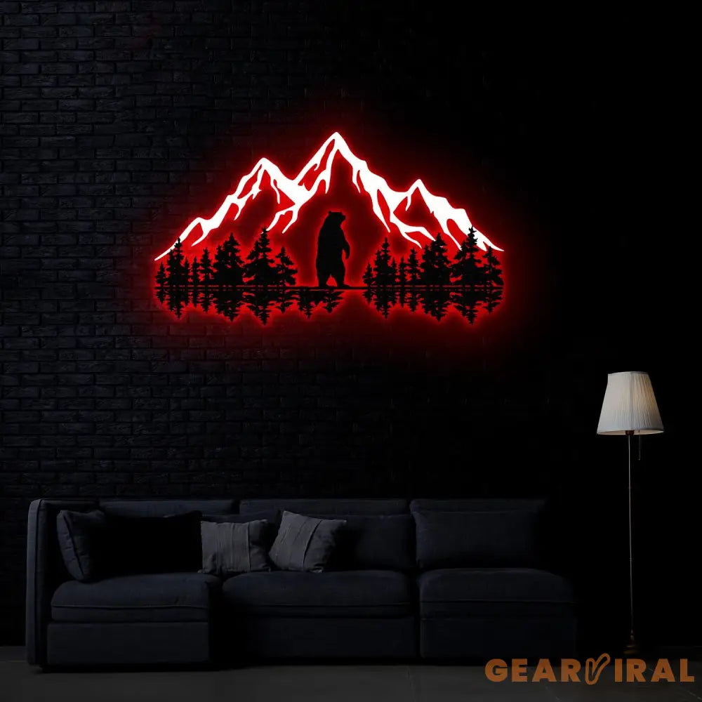 Bear & Mountain Forest Silhouette Metal Wall Art Nature Decor Gift Nature Metal Wall Art Room Decor Outdoor Decor