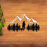 Bear & Mountain Forest Silhouette Metal Wall Art Nature Decor Gift Nature Metal Wall Art Room Decor Outdoor Decor