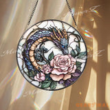 Bearded Dragon Stained Glass Suncatcher Lizard on Rock Under Cherry Blossom Tree Reptile Pet Window Panel Nature Decor