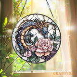 Bearded Dragon Stained Glass Suncatcher Lizard on Rock Under Cherry Blossom Tree Reptile Pet Window Panel Nature Decor