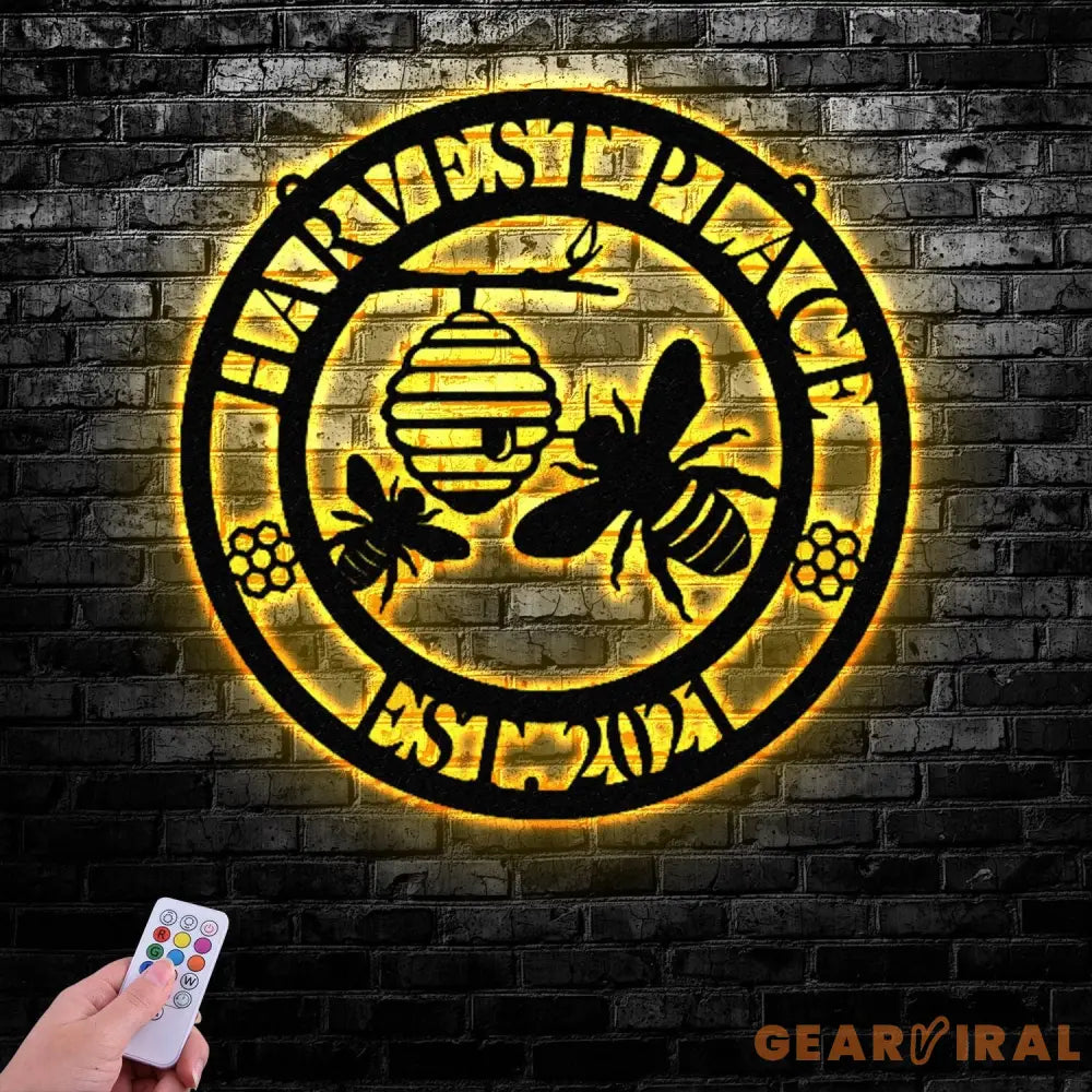 Bee Farm Metal Sign Bee Keepers Metal Personalized Bee Sign Bee Monogram Wall Honey Bee Metal Art Metal Sign LED Lights