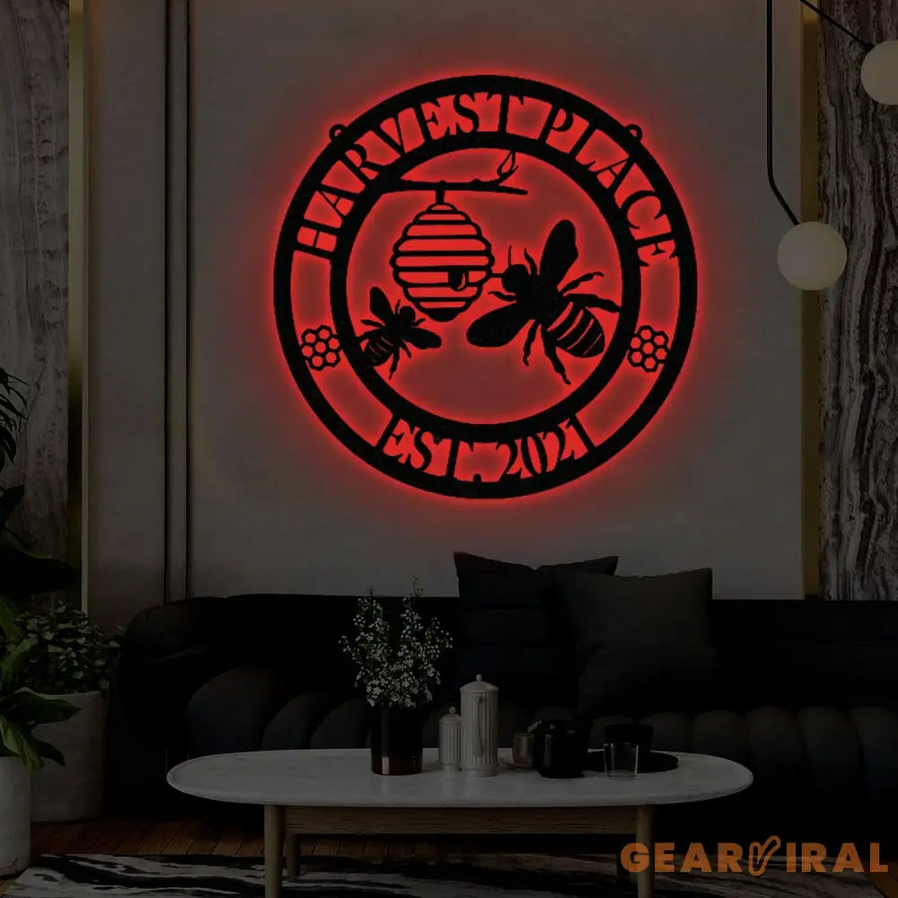 Bee Farm Metal Sign Bee Keepers Metal Personalized Bee Sign Bee Monogram Wall Honey Bee Metal Art Metal Sign LED Lights