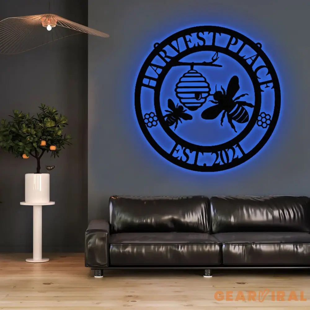 Bee Farm Metal Sign Bee Keepers Metal Personalized Bee Sign Bee Monogram Wall Honey Bee Metal Art Metal Sign LED Lights