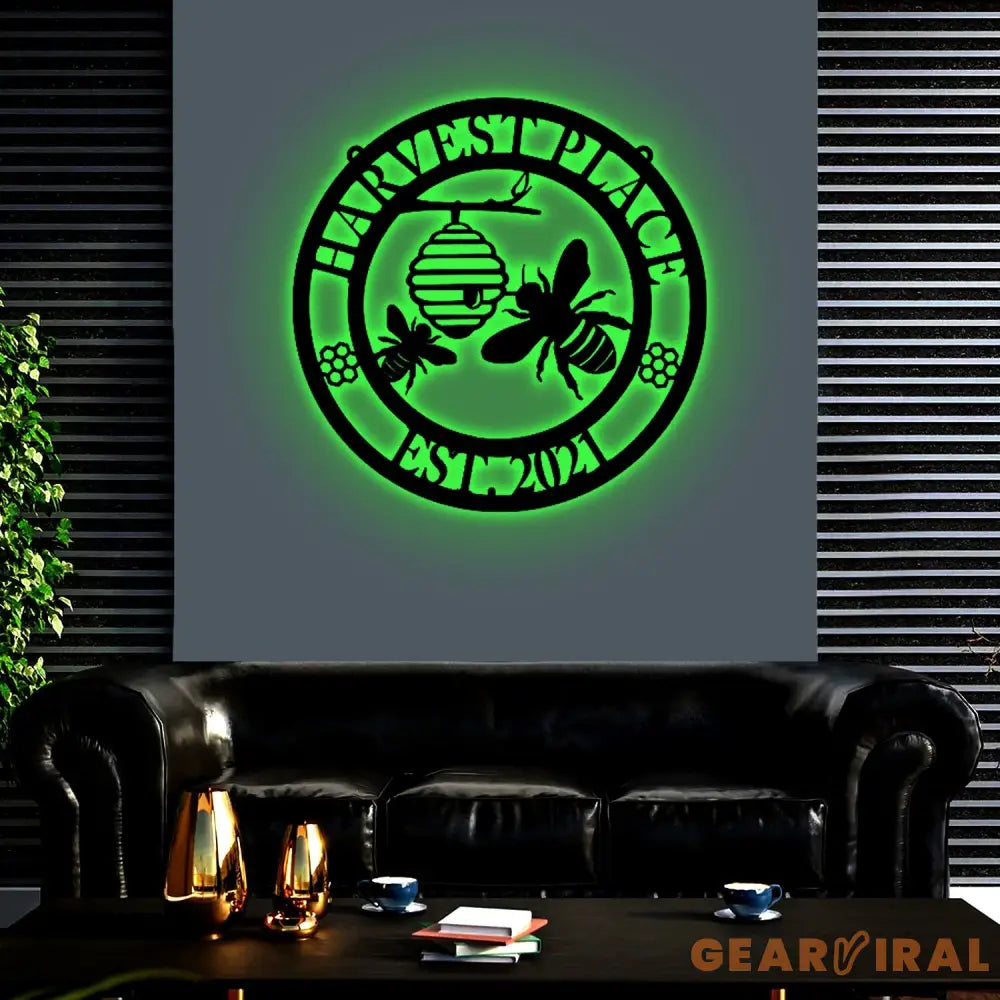 Bee Farm Metal Sign Bee Keepers Metal Personalized Bee Sign Bee Monogram Wall Honey Bee Metal Art Metal Sign LED Lights