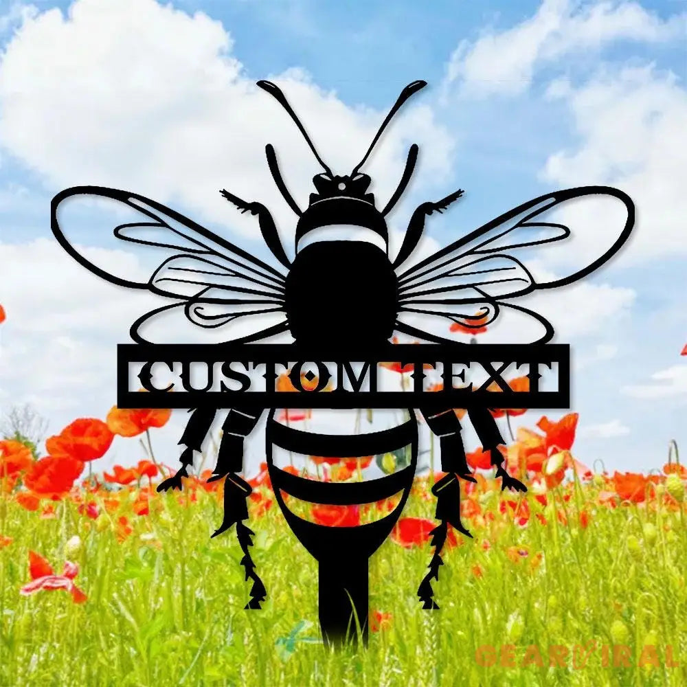 Bee Garden Sign Metal Stake Personalized Bee Family Name Yard Sign Outdoor Door Garden Decor Bee Metal Sign Gift for