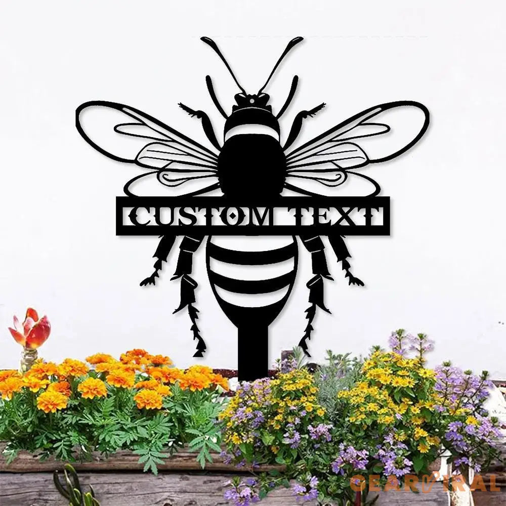 Bee Garden Sign Metal Stake Personalized Bee Family Name Yard Sign Outdoor Door Garden Decor Bee Metal Sign Gift for