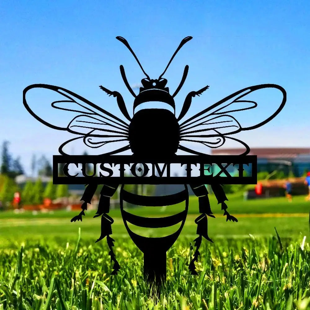 Bee Garden Sign Metal Stake Personalized Bee Family Name Yard Sign Outdoor Door Garden Decor Bee Metal Sign Gift for