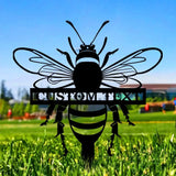 Bee Garden Sign Metal Stake Personalized Bee Family Name Yard Sign Outdoor Door Garden Decor Bee Metal Sign Gift for