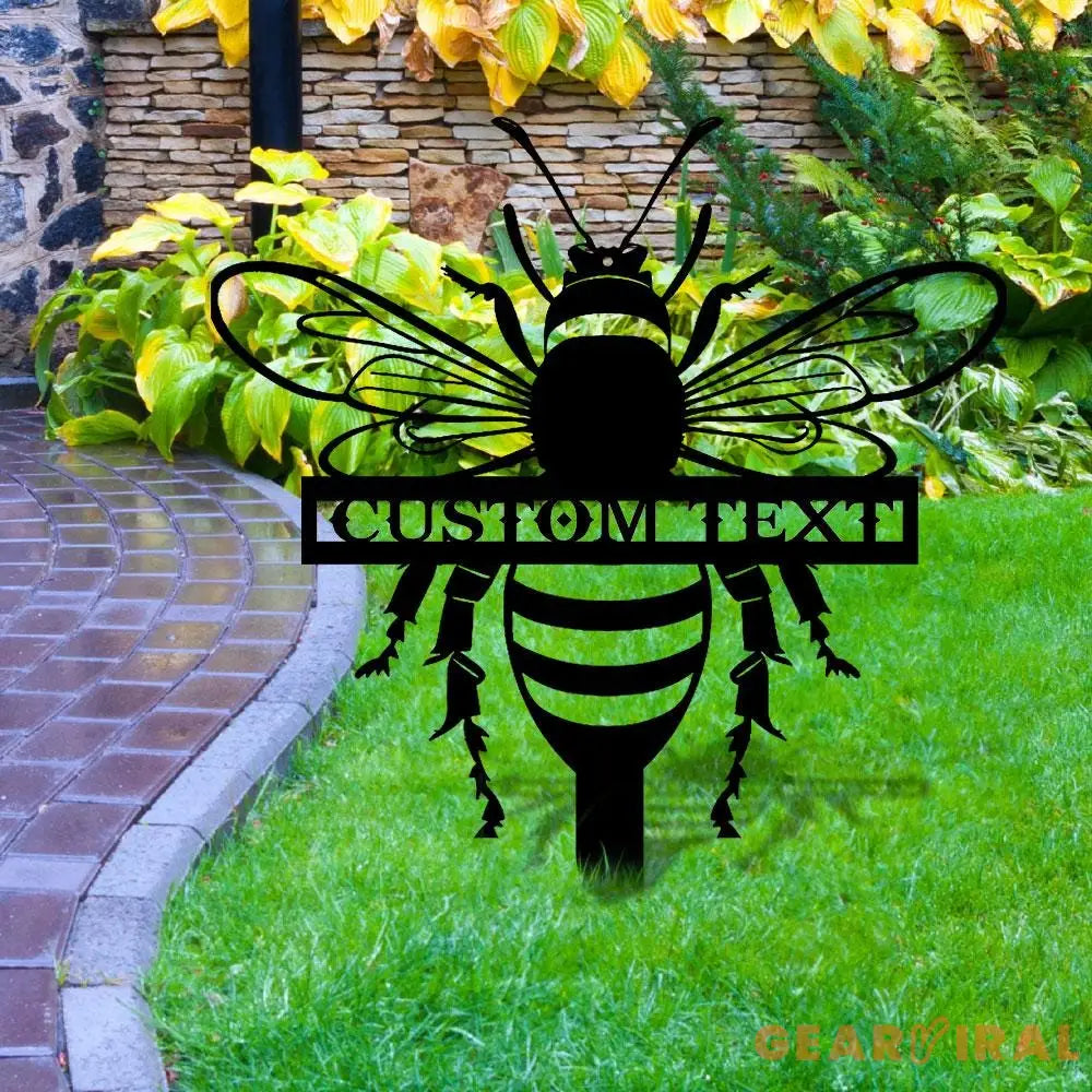 Bee Garden Sign Metal Stake Personalized Bee Family Name Yard Sign Outdoor Door Garden Decor Bee Metal Sign Gift for