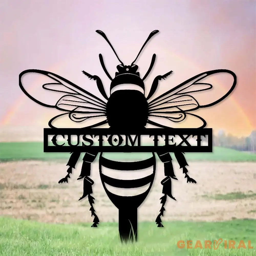 Bee Garden Sign Metal Stake Personalized Bee Family Name Yard Sign Outdoor Door Garden Decor Bee Metal Sign Gift for