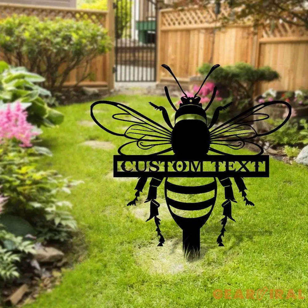 Bee Garden Sign Metal Stake Personalized Bee Family Name Yard Sign Outdoor Door Garden Decor Bee Metal Sign Gift for