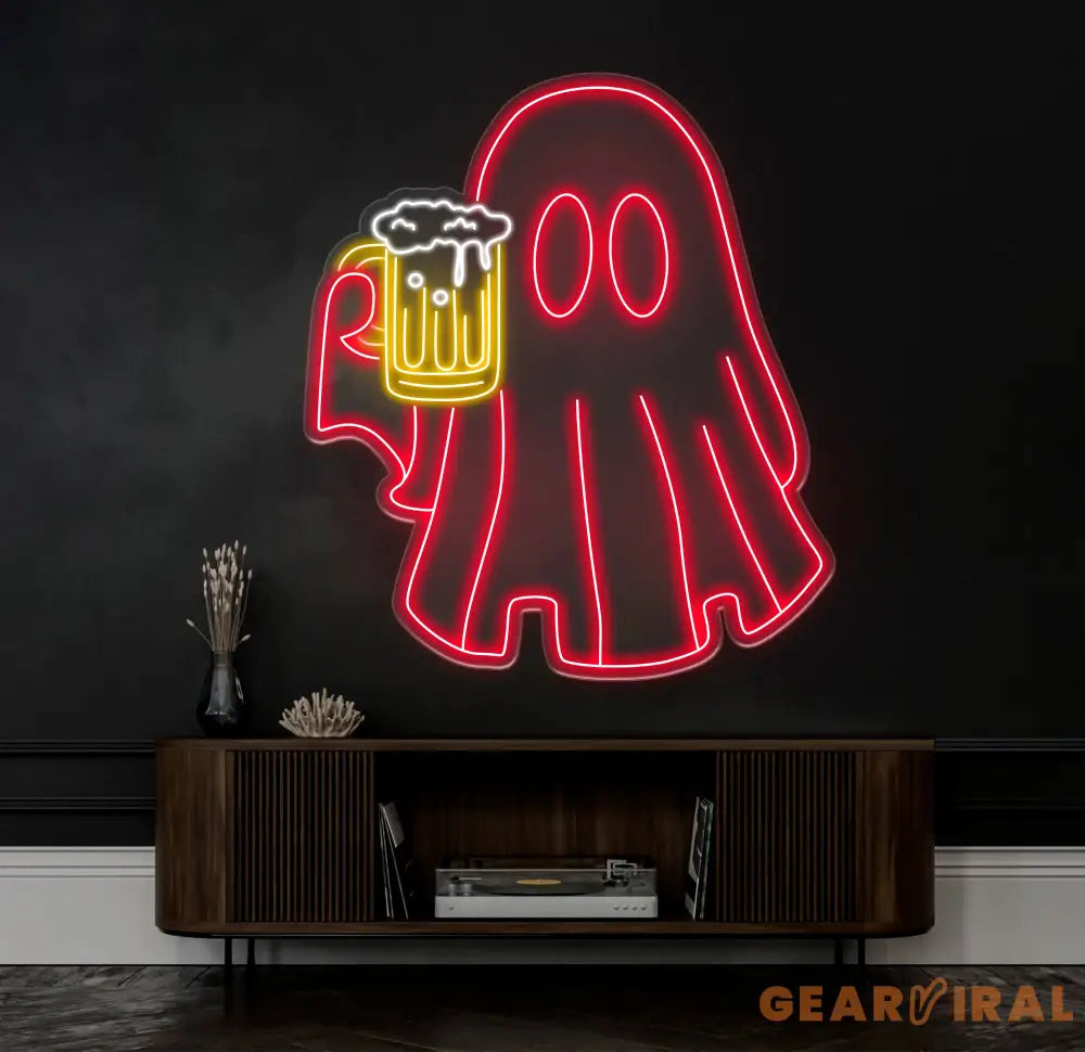 Beer Ghost Neon Sign - Bar Neon LED Sign Beer Lover Pub Decor Welcome Sign for Men Light Up Basement or Outdoor Bar