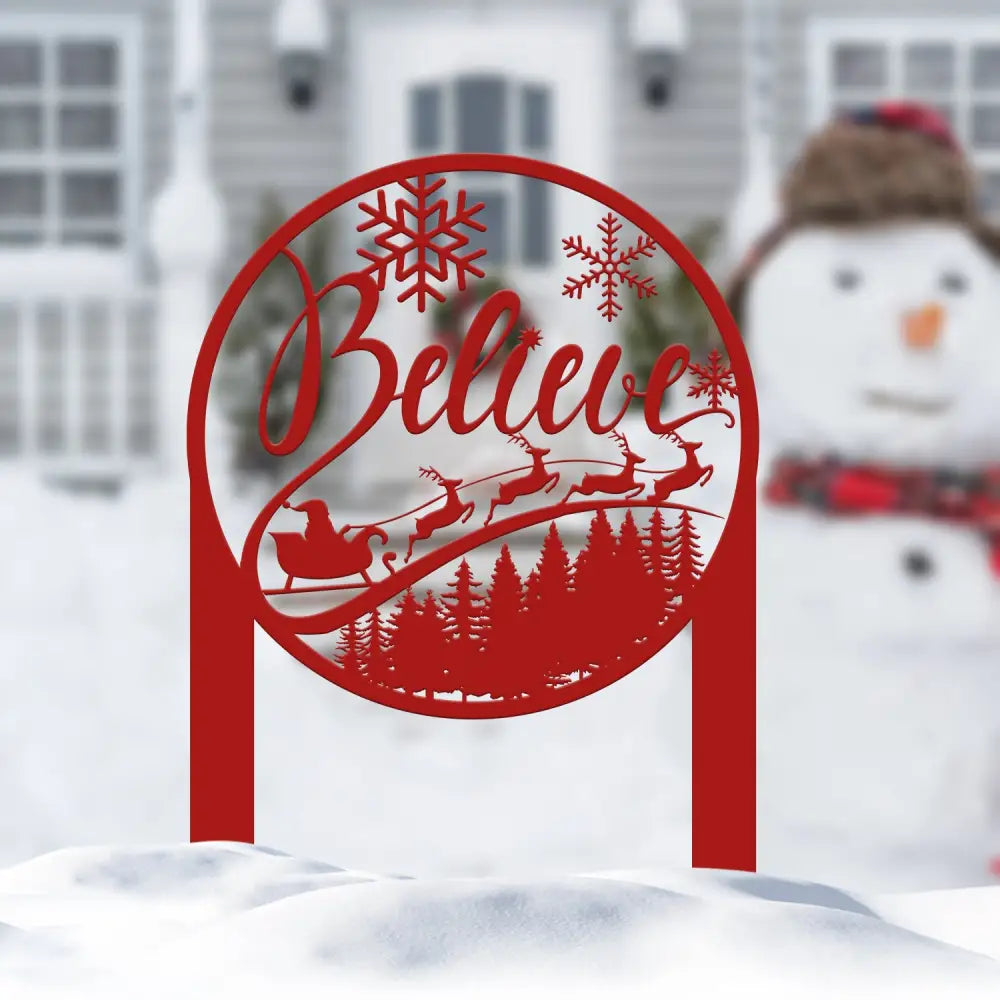 Believe Letter Metal Yard Stake Outdoor Christmas Decor Holiday Decor Merry Christmas Sign Outdoor Christmas Decoration
