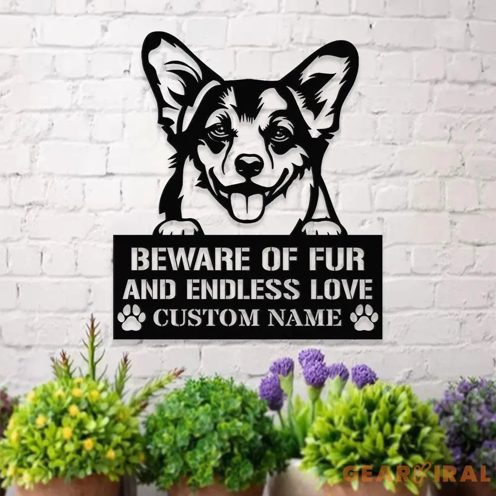 Beware of Corgi Metal Name Sign With LED Lights Personalized Letter Last Name Dog Lover Metal Sign Dog Metal sign